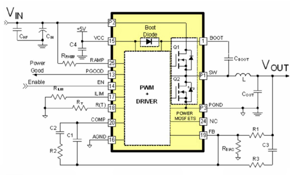 Fairchild Semiconductor’s FAN2103 buck regulator application diagram Fairchild Semiconductor’s FAN2103